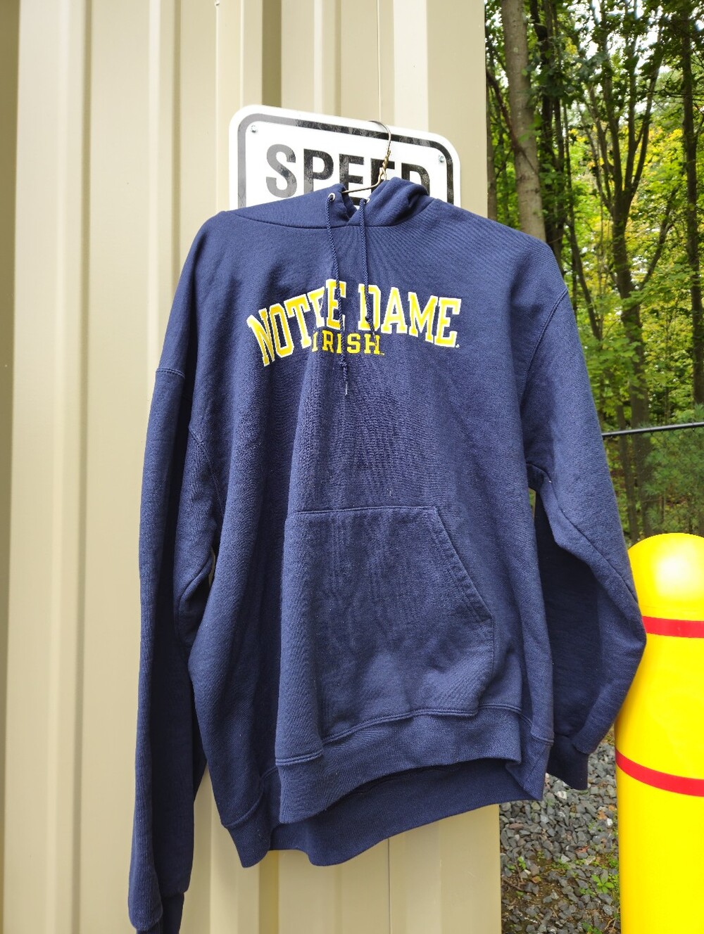 Notre Dame Champion Mens Pullover Hoodie Blue Size Xl Distressed
